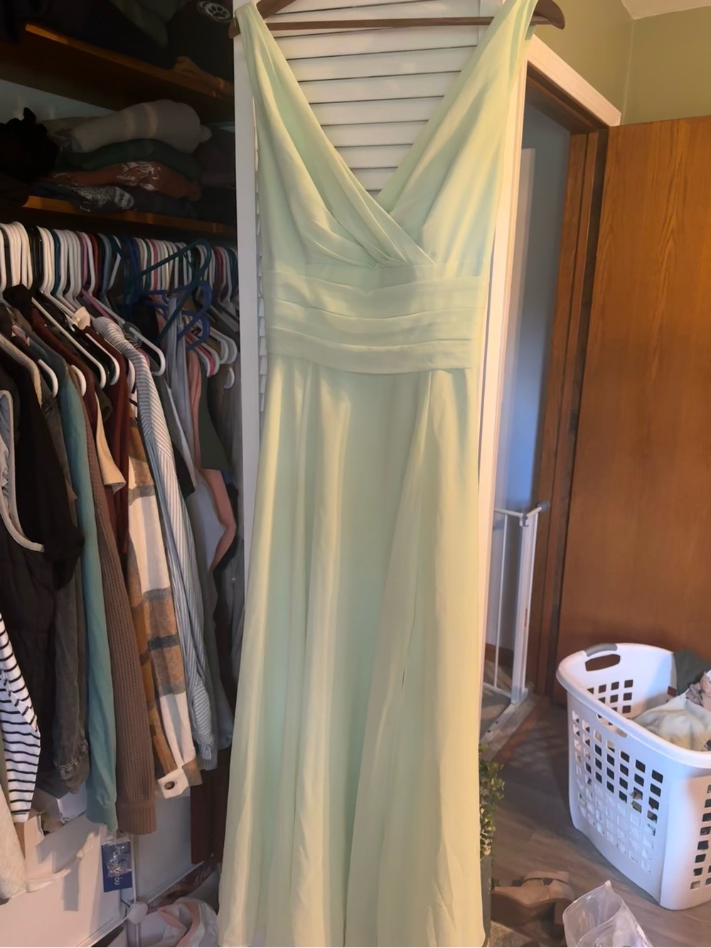 David's Bridal Pistachio Chiffon Bridesmaid Dress